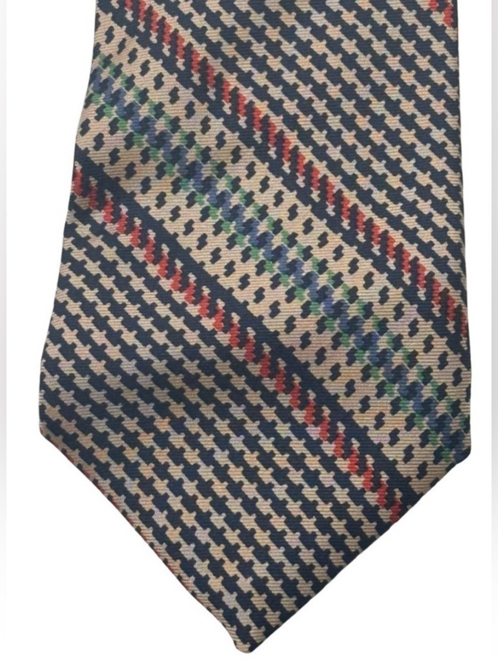 Lanvin Silk Diagonal Stripe Tie Tan Navy Red Classic
